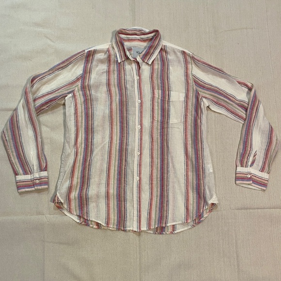 Rails Tops - Rails Charli Havana Striped Linen Blend Shirt Size S